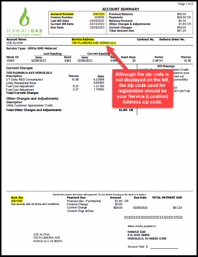You can find your account number and meter number on your bill as shown.